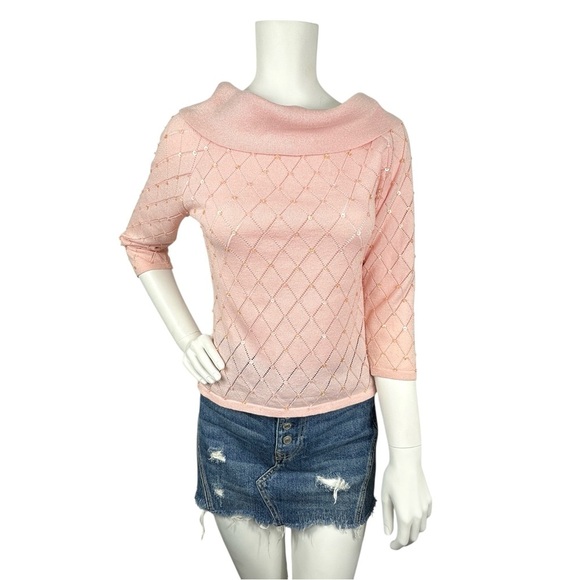 Vintage Pastel Pink Diamond Pattern Sequined Top Small Victor Costa Mob Wife - Picture 1 of 8